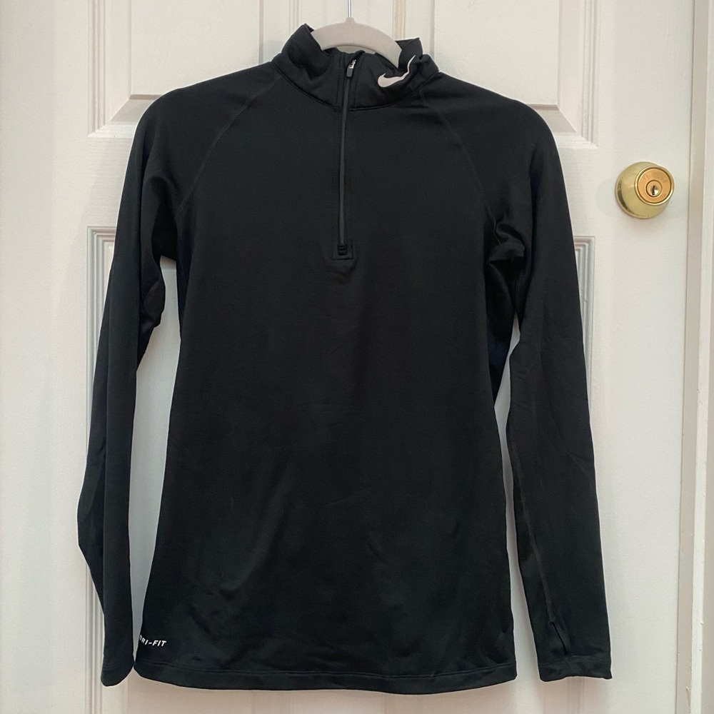 Nike Black Pro Combat Dri-FIT Compression Quarter Zip Top w Thumb Holes - M